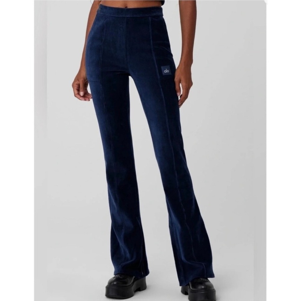 New Alo Navy Blue Micro Corduroy Winter Break Flare Pants Large